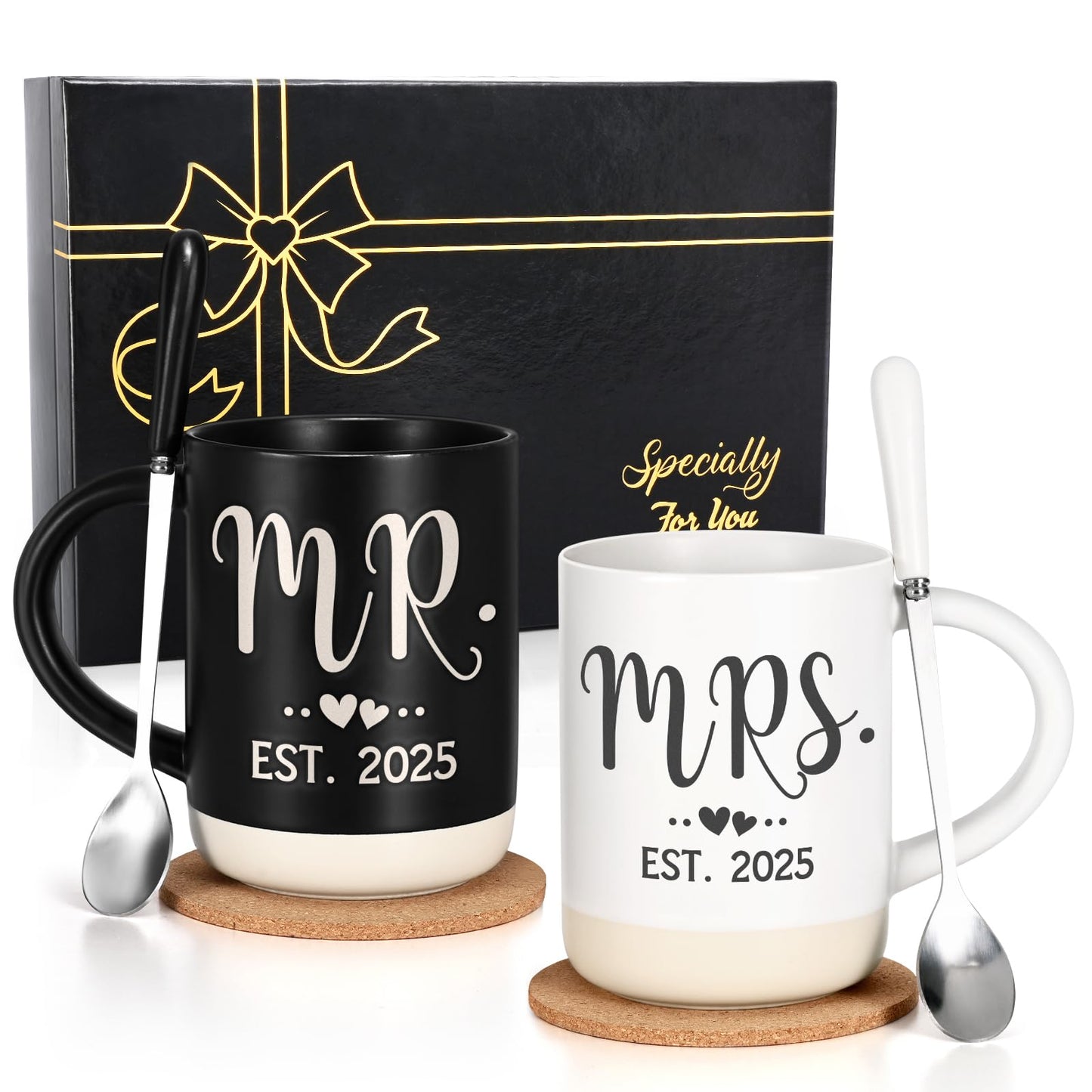 Cabtnca Wedding Gifts, Mr and Mrs Gifts, Engagement Gifts for Couples, Bridal Shower Gifts, Mr and Mrs Est 2025 Mugs, Wedding Registry Gifts for Her Him, Wedding Gifts for Newlyweds, 16 Oz