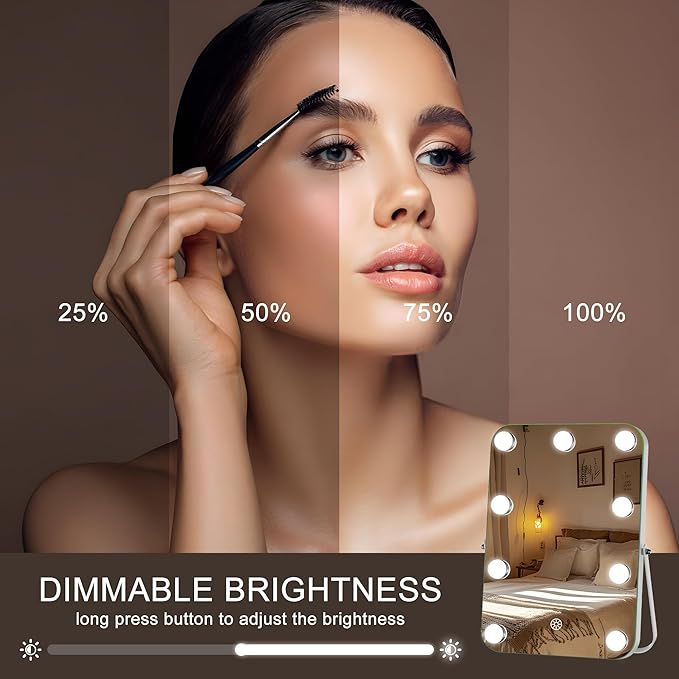 Hasipu LED Makeup Mirror with Bluetooth Speaker, 10.6" x 14" Hollywood Vanity Mirror with Lights, Rounded Rectangle White Frame, 3 Modes Light, Smart Touch Control Dimmable, 360°Rotation