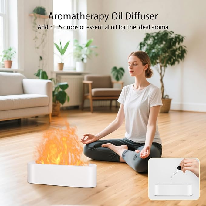 Essential Oil Diffuser, 180ml Flame Air Diffuser Humidifier, Ultrasonic Fireplace Aromatherapy Diffuser with 7-Color LED Light, 3 Timer, Auto-Off for Bedroom Home Room Decor & Gift