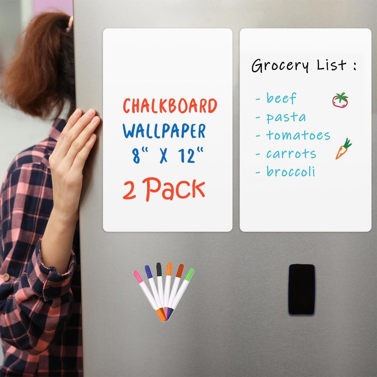 Magnetic Dry Erase Whiteboard 2pack for Refrigerators, 8" x 12" White Board on Wall for Organizer and Planner, Kitchen Fridge Shopping List with Marker