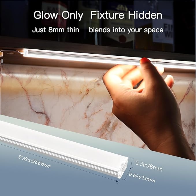 V4light Under Cabinet LED Lighting, 6 Pack Ultra Slim Aluminum Light Bars, Plug-in Kitchen Lights, Smart App & Alexa Control, Dimmable 2700K–6500K, Linkable for Closet, Shelf, Display Cabinet