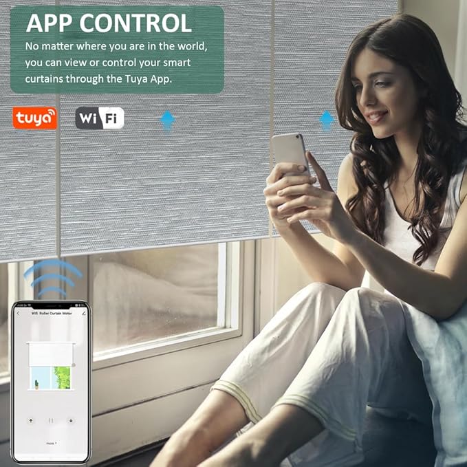 Tuya WiFi Smart Roller Shade Motor 45mm, Electric Blinds Motor No Hub Needed, Compatible with Alexa Google Home, App Control, Heavy Duty Retrofit Kit. (50 N.m for Φ55mm （2-1/8") Octagonal Tube