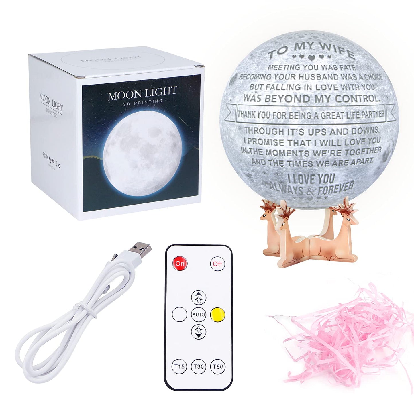 K KENON Engraved 3D Moon Lamp Anniversary Valentine‘s Gift for Wife, to My Wife Birthday Gifts from Husband, Personalized 5.9 Inch 3D Printing Moon Light Gift for Wife Mother's Day Christmas Gift