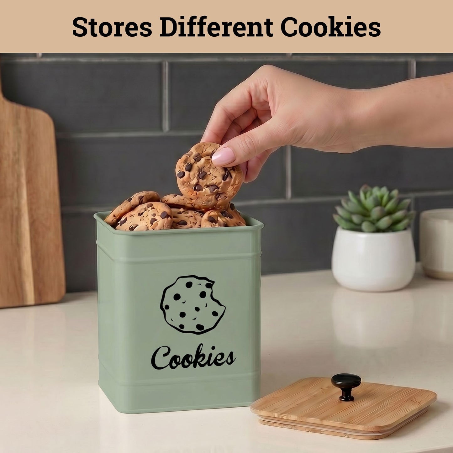 Cookie Jar with Airtight Lid - 1 Gallon - 6"D x 8""H Green Iron Cookie Tin with Bamboo Lid - Large Cookie Jars with Lids Airtight - Farmhouse Cookie Jars for Kitchen Counter Decorative - Cookies Jar"
