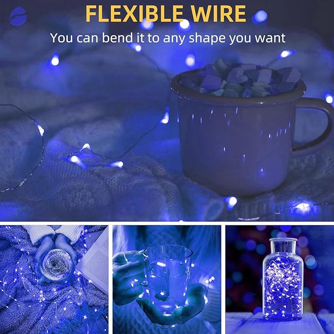 LAMPHOME 6 Pack Blue Fairy Lights Battery Operated - 7ft 20 LED Lights Copper Wire Mini String Light Firefly Light for Mason Jars DIY Crafts Christmas Wedding Party Centerpiece Table Decor