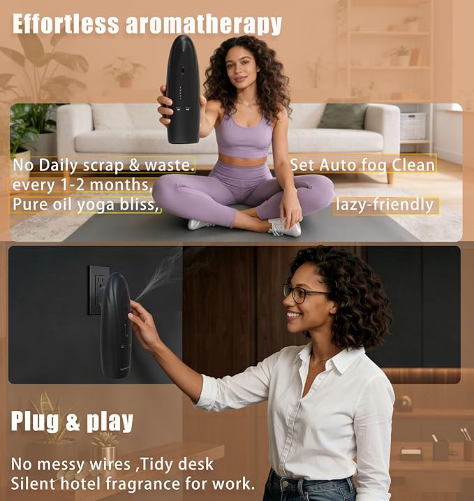 Plug-in Waterless Essential Oil Diffuser Smart App Bluetooth Scent Machine, Hotel Collection Cold Air Nebulizing Diffuser, Black