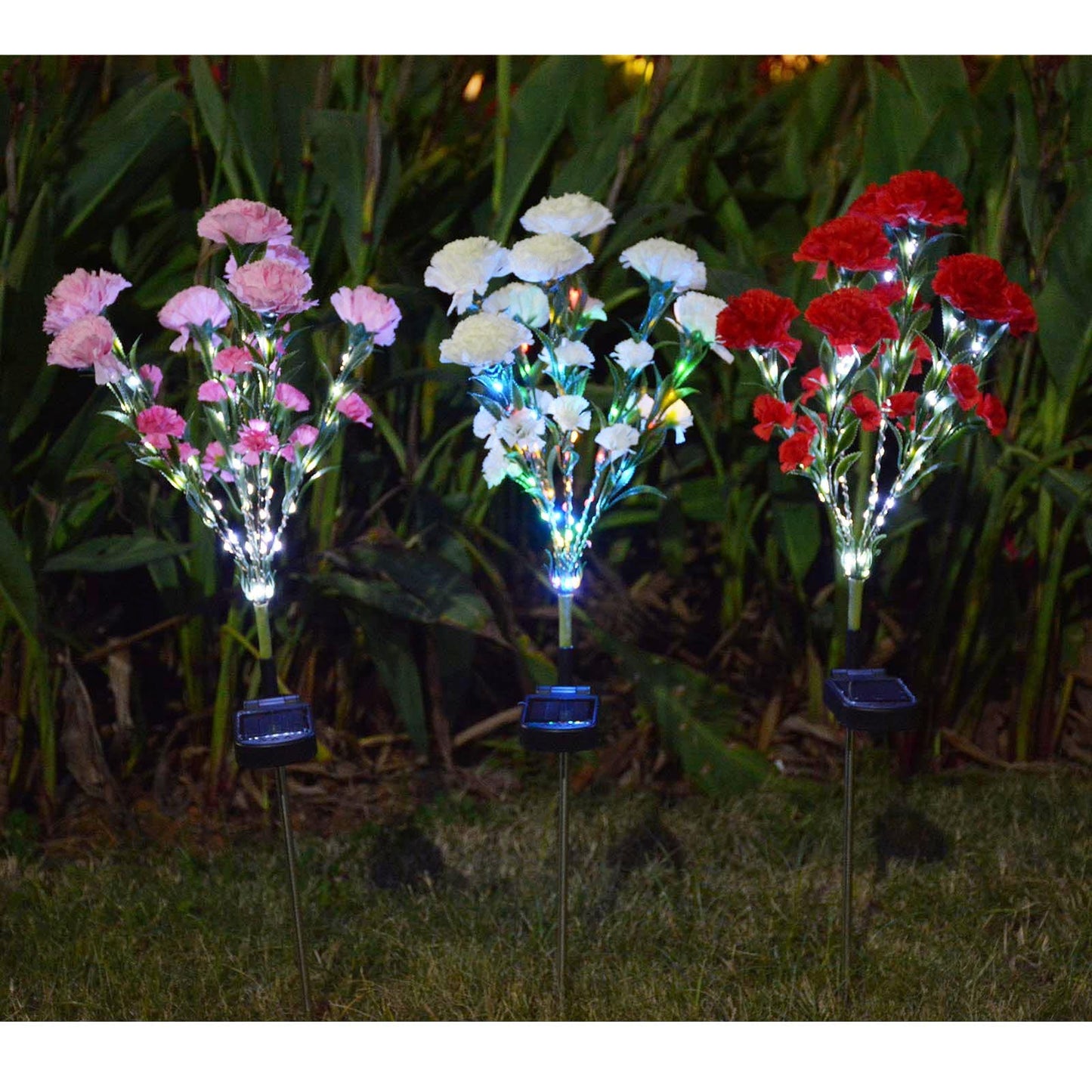 Abkshine Solar Lights Outdoor Garden, 21-Flower Artificial Carnations, Waterproof Solar Powered Flower Stake Lights, Mothers Day Christmas Birthday Gifts for Wife Mom Garden Yard Gravesite Decorations