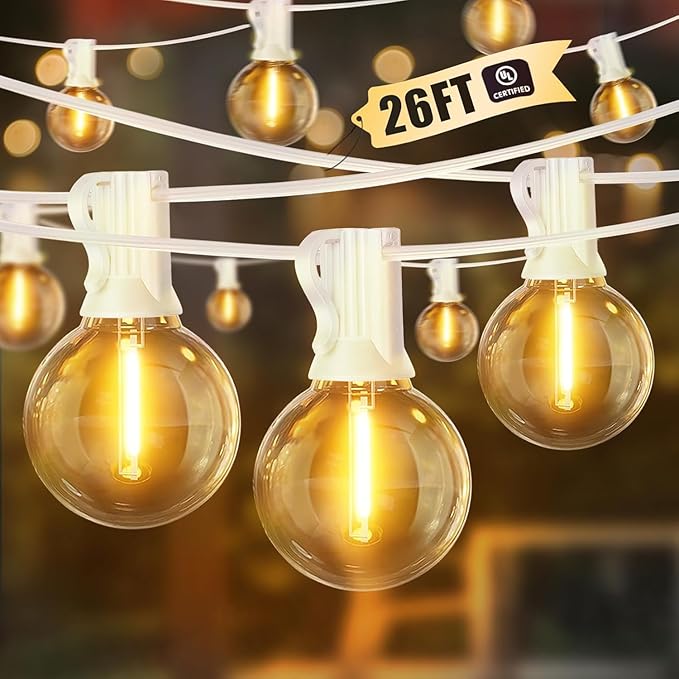 LAMPHOME 26FT LED Outdoor String Lights, 2 Pack12+1 Shatterproof G40 Edison Bulbs, Connectable & Weatherproof Commercial Grade Patio Lights, Warm White Backyard Decorative Lighting