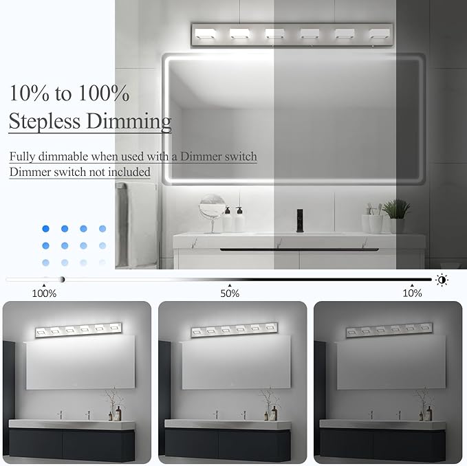 Ralbay Brushed Nickel Bathroom Lights Fixtures Dimmable 5 Color Temperature Acrylic Modern Vanity Lights for Bathroom Brushed Nickel-5 CCT 40.4 inch