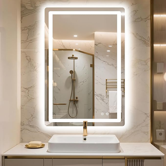 LED Bathroom Vanity Mirror with Light, 30"x20" Led Bathroom Vanity Mirror with Light for Wall, Anti-Fog, Dimmable 3 Colors, Memory Function, Backlit and Front Lit, Plug-in/Hardwired