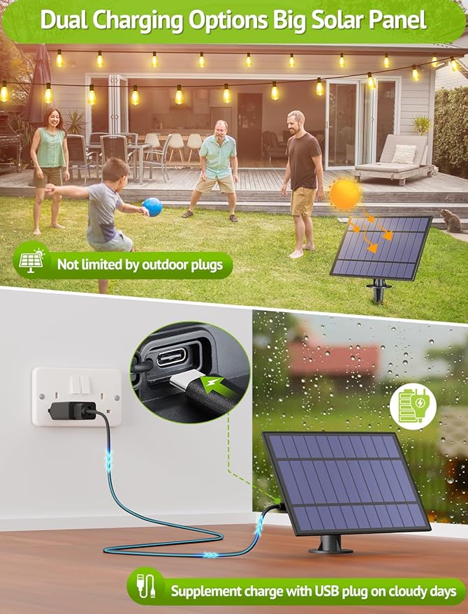 48FT Solar String Lights Outdoor with Remote, Waterproof Dimmable Patio Lights with 15+1 LED ST38 Bulbs 3 Modes Hanging Lighting for Backyard