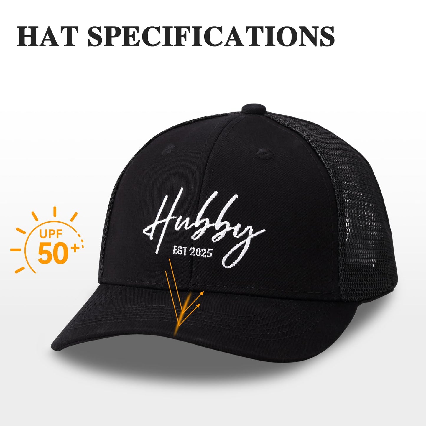 Hubby & Wifey EST 2025 Hats for Newlywed Couple -Embroidered Matching Hats for Women Men, Unique Gift for Wedding, Engagement, Bridal Shower White