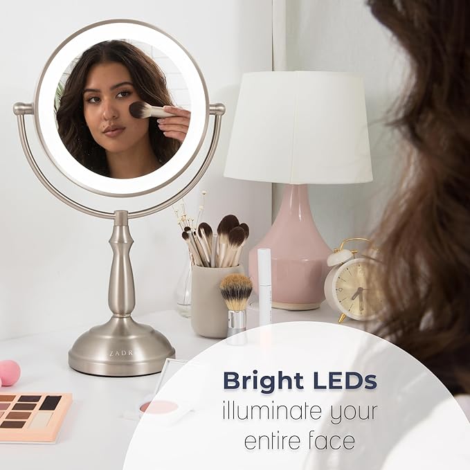 Zadro 11" Makeup Mirror with Lights and Magnification Dimmable Touch LED Lighted Makeup Mirror with Magnification (Large | 11" x 17" | 5X/1X, Chrome)