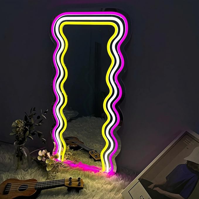 LED Mirror Neon Lights Light Up Dressing Mirror Cat/Shine Heart/Bat/Butterfly Shape Neon Mirror Sign for Modern Home Girl Room Bathroom Salon Wall Art Decor Gift For Girlfriend USB Powered