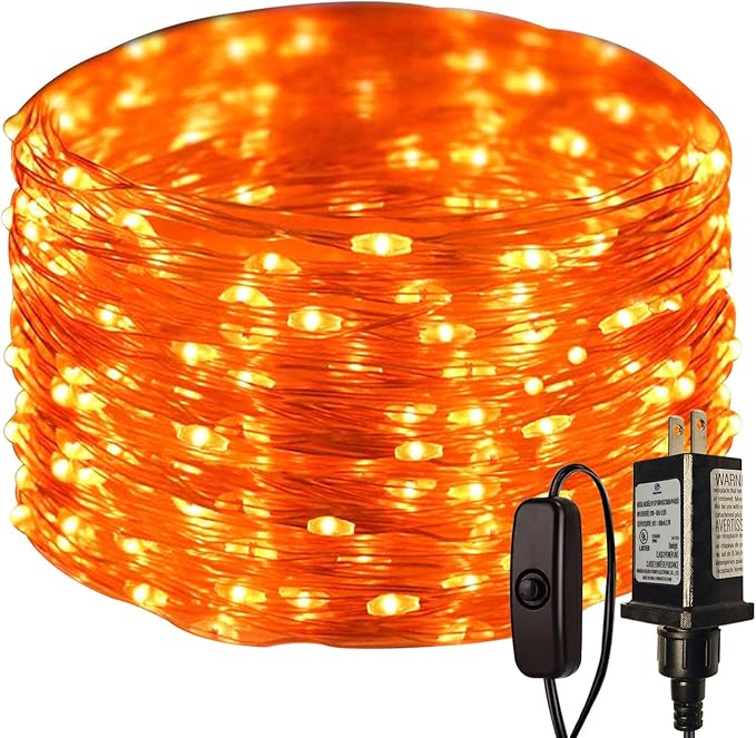 RUICHEN Plug in Fairy Lights with Switch, Waterproof 66 Ft 200 LED Silver Wire Starry String Firefly Lights for Bedroom, Patio, Garden, Balcony, Dorm, Orange