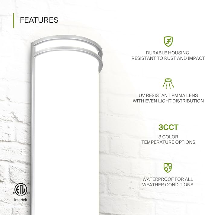ASD 18 Inch LED Outdoor Sconce Lights - 20W 120-277V 3000K 4000K 5000K Nickel Exterior Lighting Fixtures, Dimmable Exterior Lights for House, Modern Patio Wall Light Fixture ETL