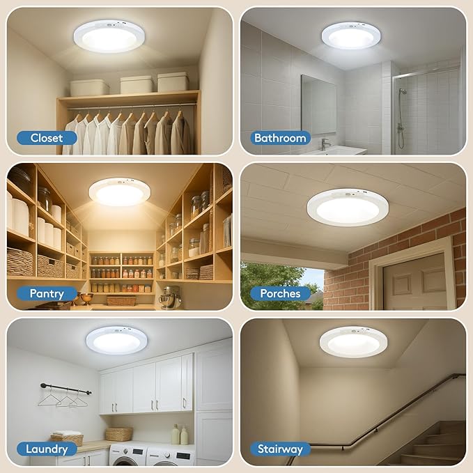 Motion Sensor Closet Light Indoor, Fast Charging Wireless Ceiling Light with Remote, Rechargeable Battery Operated Lights, Shower Light for Cabinet Bathroom Stairs Hallway Pantry 7.48 Inch