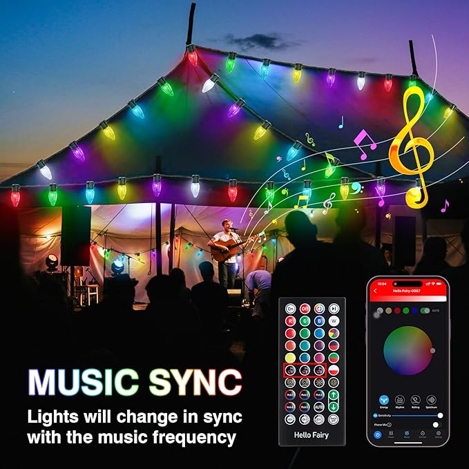 Smart C9 Christmas Lights Outdoor, 118FT 150LED RGB Color Changing String Lights, App&Remote Control, Music Sync, Connectable LED Christmas Tree Lights for Outdoor House Holiday Decoration