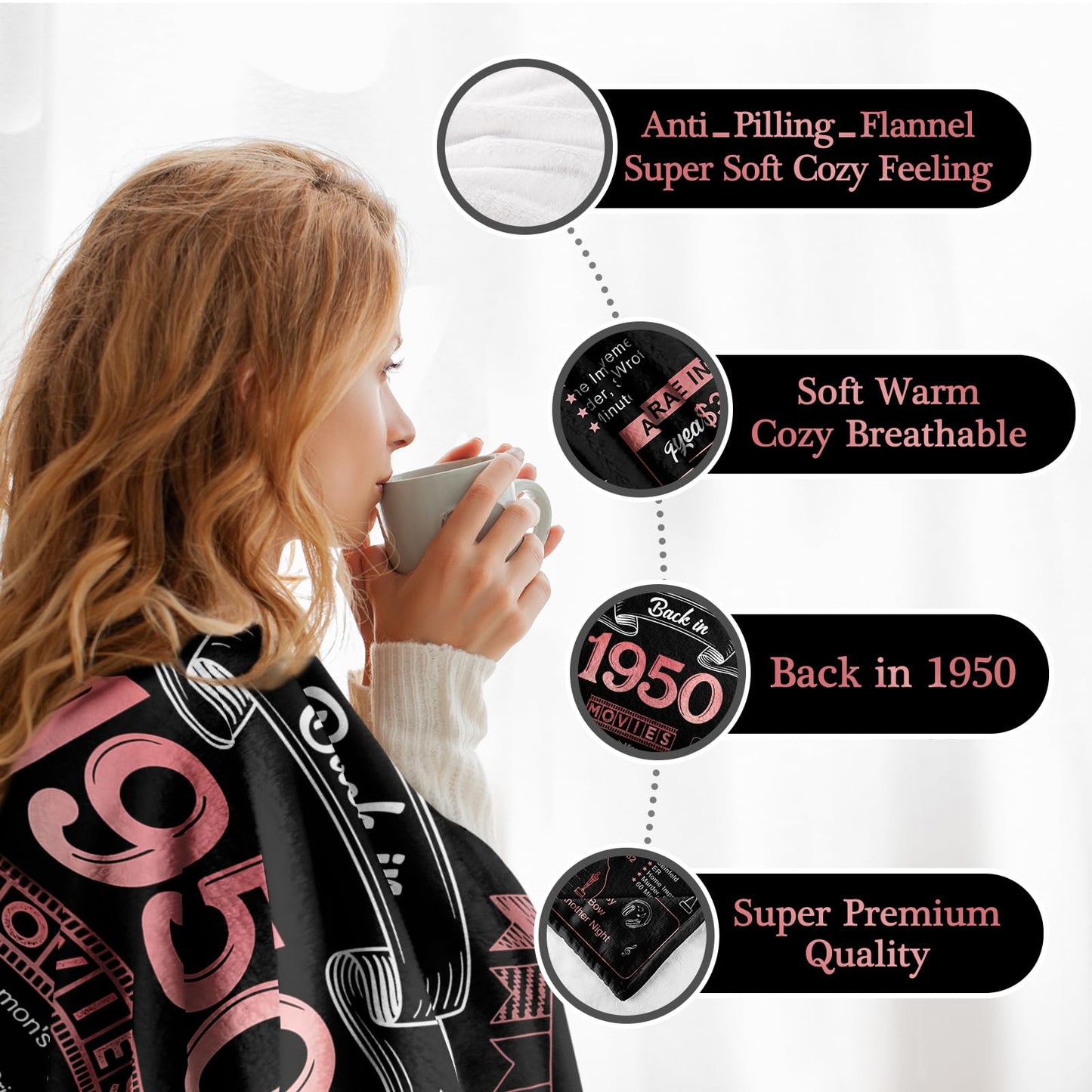 aisdfhsa 75th Birthday Gifts for Women - Back in 1950-75 Birthday Gifts for Women 75 Year Old Birthday Gift Ideas 75th Birthday Decorations Women Throw Blanket 60Lx50W