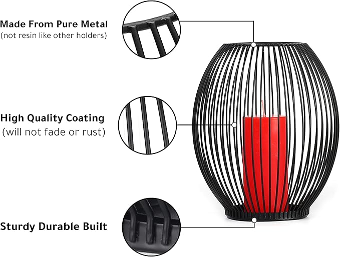 OLEEK Small Outdoor Candle Holders for Patio - Pillar Candle Holder - Black Wire Candle Holder for Table Centerpiece - Iron Lantern Decorative Candles - Farmhouse Decor Fireplace Metal Candle Holders