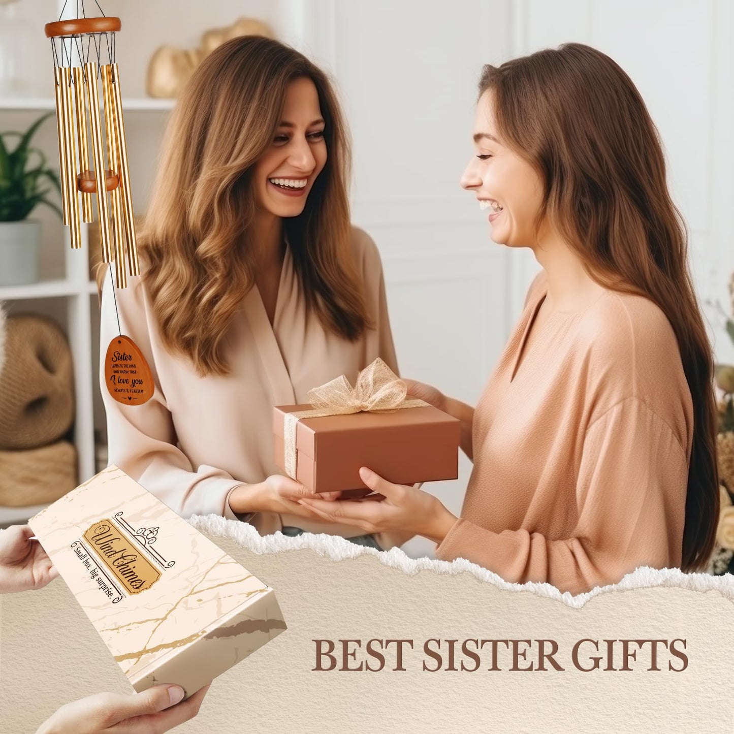 Sister Gifts Wind Chimes, Sister Birthday Gift, Gifts for Sisters on Mothers Day Christmas, Friendship Gift for Bestie Friends, 25.5''
