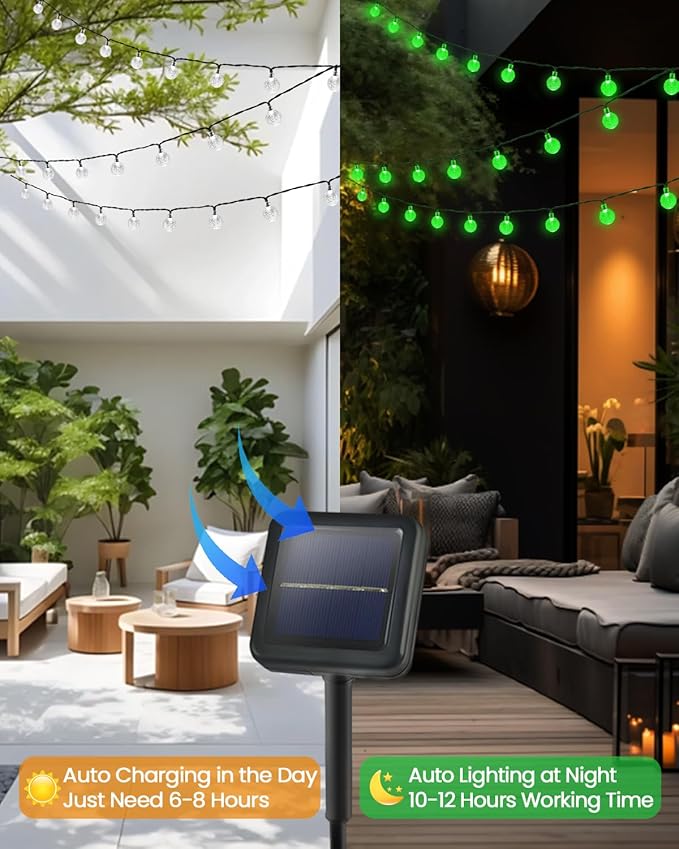 2-Pack 100 LED Green Solar String Lights Outdoor - 64FT Crystal Globe Waterproof Solar Powered Lights for Outside with 8 Lighting Modes for Patio Decorations, Garden, Party, Porch, Wedding, Yard