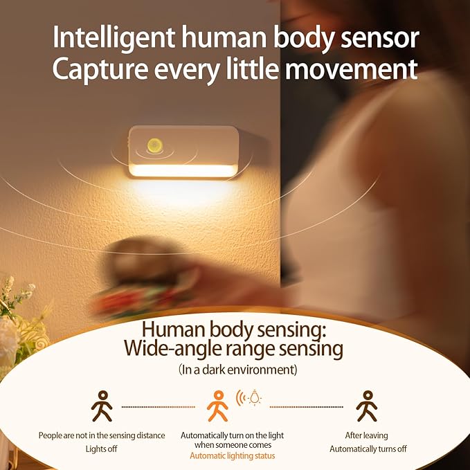 6 Pack Motion Sensor Night Light, Rechargeable Stair Lights Indoor, Warm White Motion Sensor Light Indoor, Battery Operated Night Light for Hallway, Stairway, Bathroom, Bedroom, Kitchen