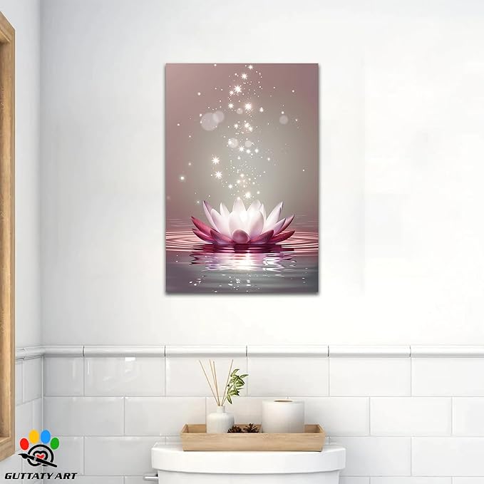 Zen Canvas Wall Art, White Lotus Flower Bloom in Water Wall Poster, Lotus Flower Canvas Art Print, Calm Relax Picture, Modern Framed Spiritual Home Artwork for Bathroom Spa Yoga Decor 24x36 inch