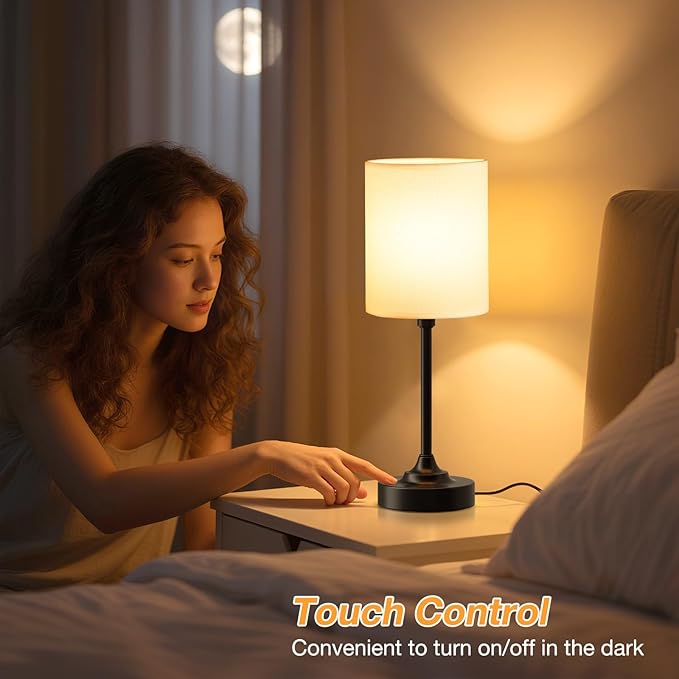 Dicoool Touch Bedside Table Lamps for Bedroom - 3 Way Dimmable Black Nightstand Lamp, Small Desk Lamp for Office, Living Room, Dorm Room, Reading