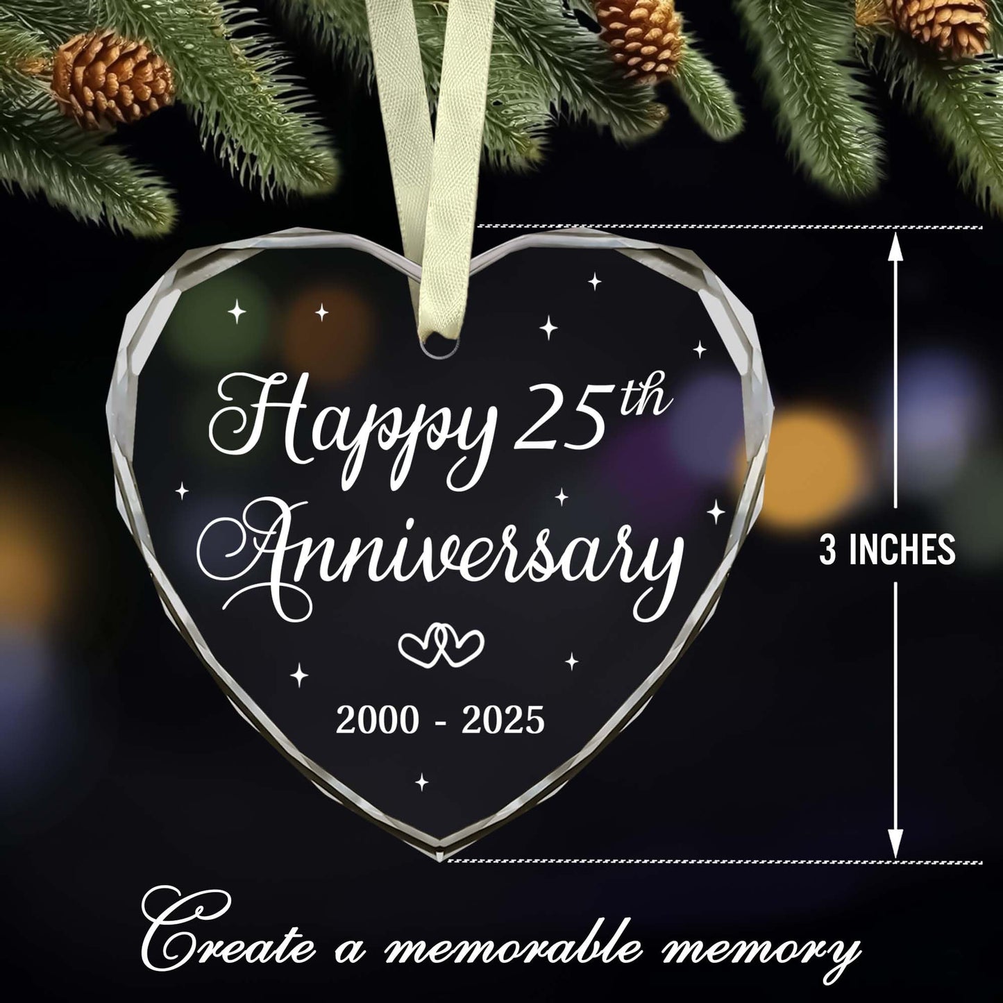 BSQUIELE Happy 25th Anniversary Ornament 2025-25th Wedding - 25th Anniversary Day Gift Idea for Couple - Christmas, Birthday Gift for Husband, Wife - 25 Year of Marriage Glass Ornament