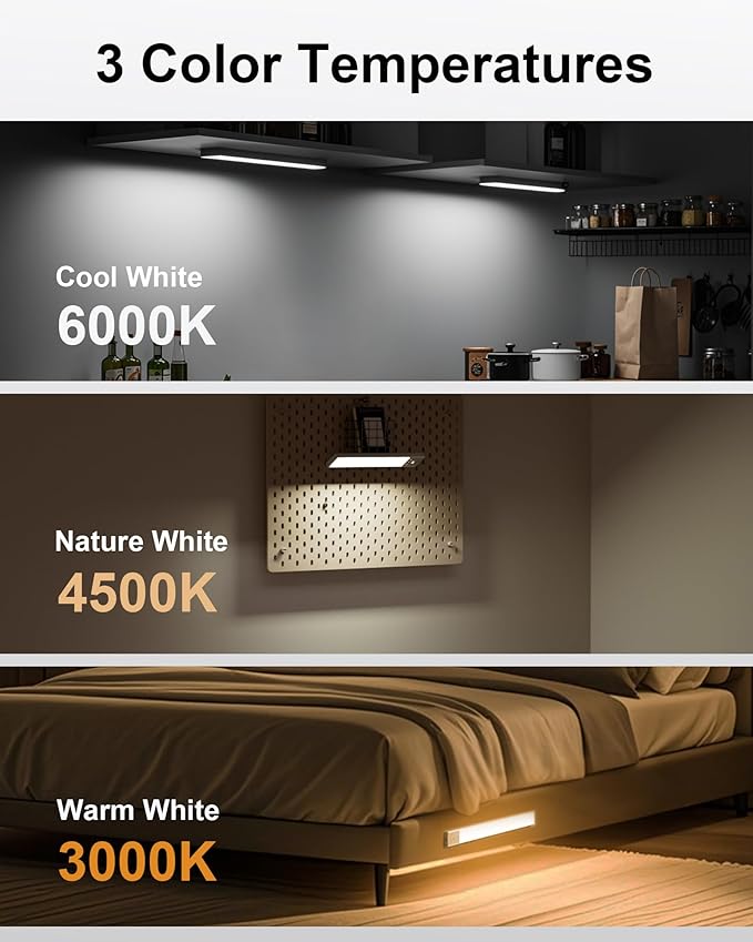 SZOKLED Under Cabinet Lighting Motion Sensor, 111-LED Magnetic Wireless Closet Lights with Timer & Dimmable & 3 Color Temperatures for Kitchen, Counter, Stairs (3 Pack)