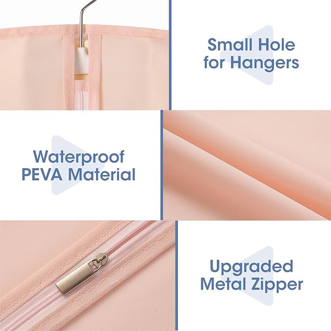 65'' Dress Bags for Gowns, 4 Pack Pink Garment Bags for Hanging Clothes, Dress Garment Bag Women, Long Dress Cover for Coats, Dresses, Uniforms