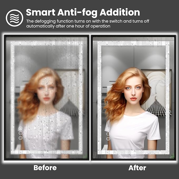 Amorho 36" X32" LED Bathroom Mirror with Black Frame, Front Light and Backlit, Stepless Dimmable, Anti-Fog, Shatter-Proof, Memory, 3 Colors, Double LED Vanity Mirror
