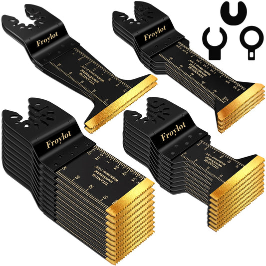 24PCS Bi-Metal Titanium Oscillating Tool Blades – Multi-Tool Blades Cutting Nails, Staple, Copper Pipe, Drywall, Sheetrock, Wood, Siding – Universal Fit DeWalt, Milwaukee, Fein, Metabo, Rigid (M42 Ti)