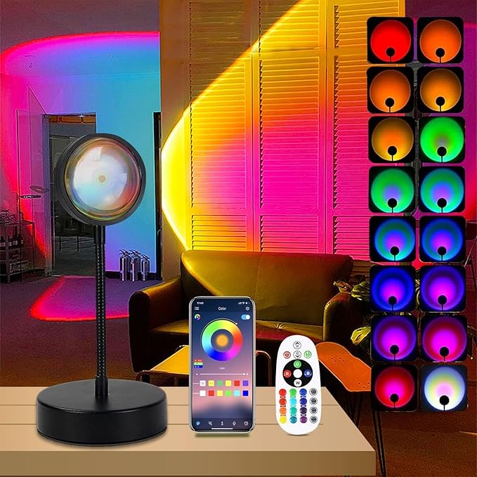 QUIGO Sunset Lamp Projector Led Lights for Bedroom Night Light RGB Lights Sun Sunlight Sunrise Lamp 10w 360 Rotation Rainbow Projection Room Decor Home Decor Christmas Gifts for Women