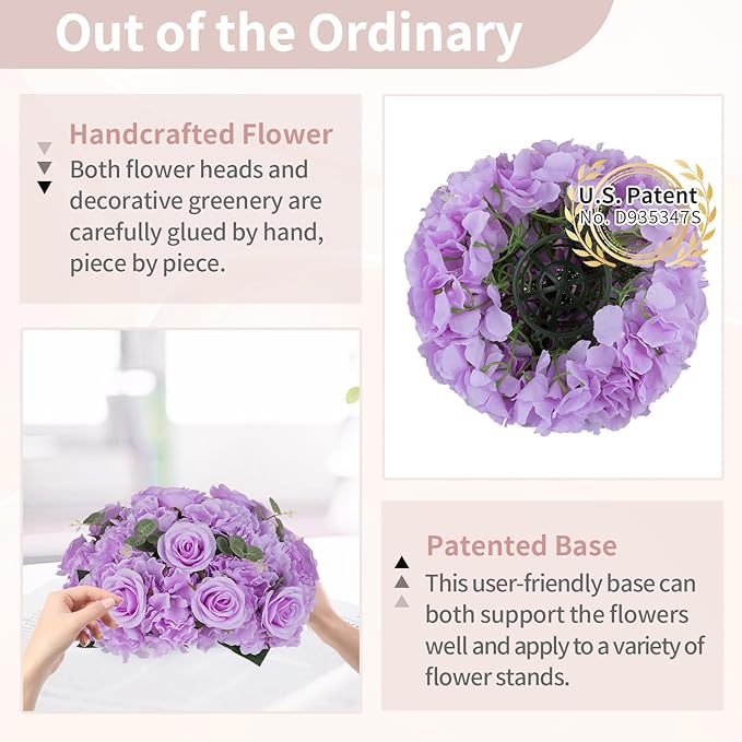 NUPTIO Flower Balls Flowers for Centerpieces: 2 Pcs 15.7 inch Diam Light Purple Artificial Rose Fake Flower Ball Arrangement Bouquet Wedding Centerpieces for Tables Wedding Centerpiece Decorations
