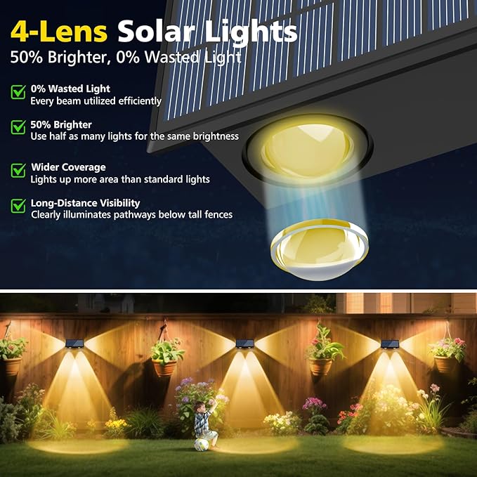 T-SUN Solar Fence Lights Outdoor, 7 Fixed Colors and Color Changing Fence Lights Solar Powered, IP65 Waterproof LED Dusk to Dawn Deck Light for Porch Backyard Wall Step Patio Railing Pool (6 Pack)
