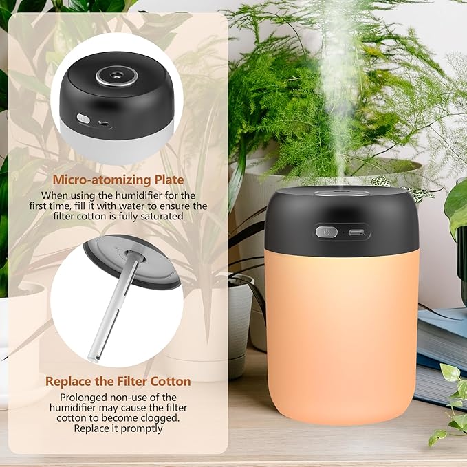 Portable Small Humidifier, 650ml Colorful Mini Humidifier for Bedroom, Office Desktop, Baby Room, Plants, Cool Mist Humidifiers(Black)