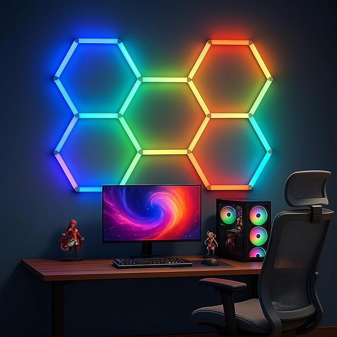 25 Pack RGB Hexagon Garage Light Kit, 5 Hex Panels with Music Sync, Color Changing LED Lighting, App & Remote Control, DIY Honeycomb Design for Garage, Gym, Workshop, Gaming Room