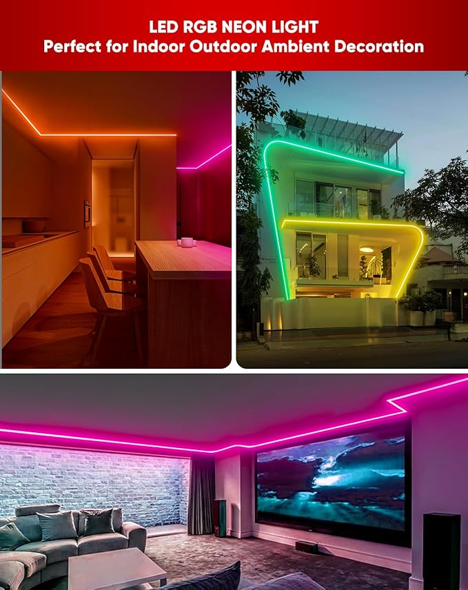 Shine Decor LED RGB Neon Rope Lights AC 120V, Expandable & Cuttable Bright Strip Lighting with Remote, Dimmable Color Changing, ETL Cold-Resistant & IP65 Waterproof for in&Outdoor, 10x20mm, 32.8FT