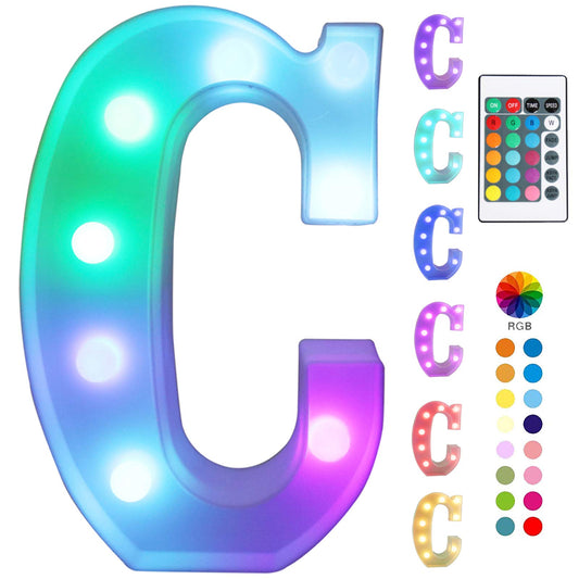 Pooqla Colorful LED Marquee Letter Lights with Remote – Light Up Marquee Signs – Letters with Lights for Anniversary Party Room Decoration - Birthday Gift for Boys Girls Women Men - Multicolor C