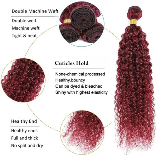 Fabimiya Human Hair Bundles Burgundy 99J Jerry Curly 16 18 20 Inch Bundles Human Hair 100% Unprocessed Burgundy Soft Sewn In Hair with Double Weft for Black Women