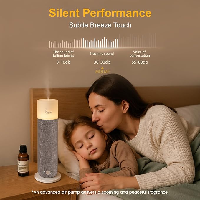 Hotel Collection Diffuser Machine,Fabric-Wrapped Design,Candlelight Atmosphere Lamp,Whisper-Quiet,1000 Sq Ft,Scent Waterless Essential Oil Diffuser,Scent Air Machine Home - Grey