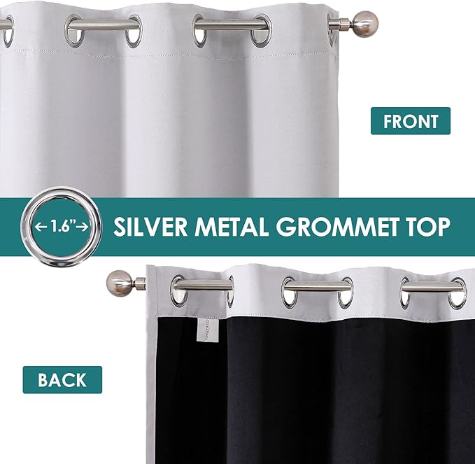 ChrisDowa 100% Blackout Curtains 84 inch Long for Bedroom with Black Liner, 2 Thick Layers Total Blackout Thermal Insulated Grommet Window Curtains 2 Panels Set (Greyish White, 38 x 84 Inch)