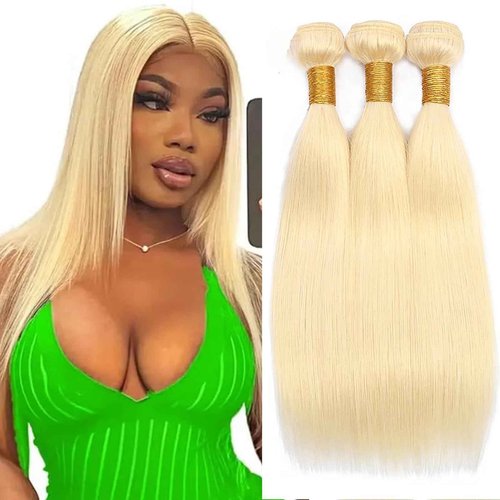 Fabimiya 20 22 24 Inch Bundles Human Hair Blonde 613# Straight Wave Human Hair Bundles Unprocessed Soft Sewn In Hair with Double Weft for Black Women