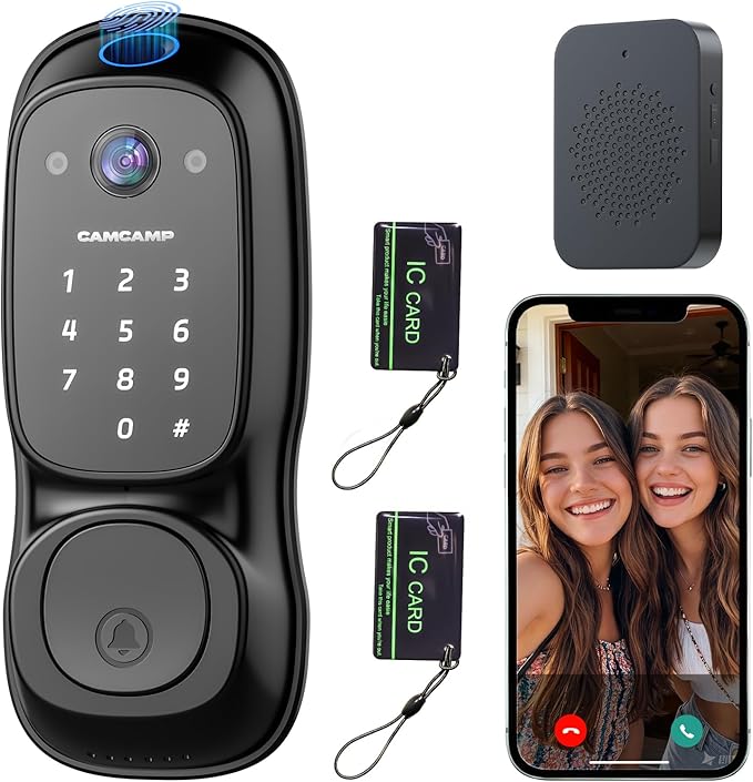 Smart Lock with Camera & Doorbell, 3-in-1 Smart Deadbolt for Front Door, Fingerprint Keyless Entry Door Lock with Live View, Video Smart Lock Built-in Wi-Fi, Auto Lock, Siri Unlock, IP66 Waterproof