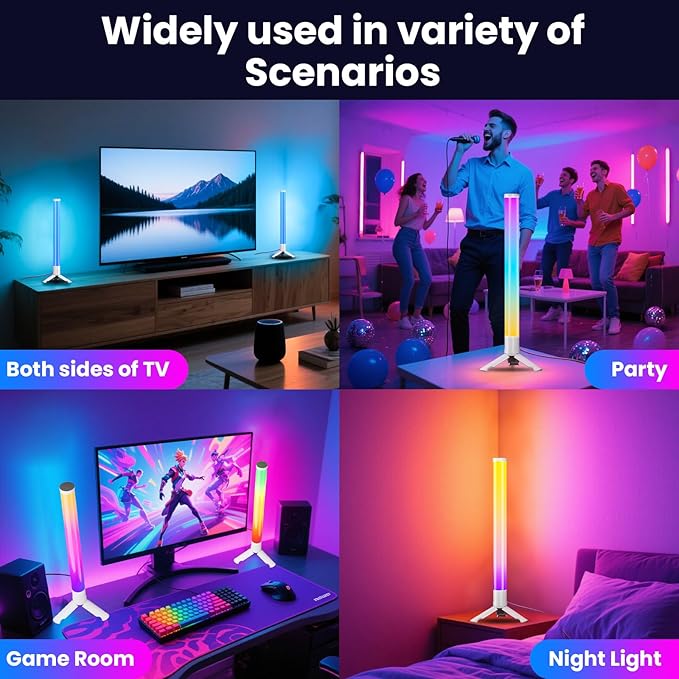 TJOY 360° Smart Light Bars, LED Game Desk Lights, TV Monitor Backlight with Music Sync, RGB Light Bar with Remote Control, Ambient Lighting for PC, Table, Gaming Room(White,Plastic Material)