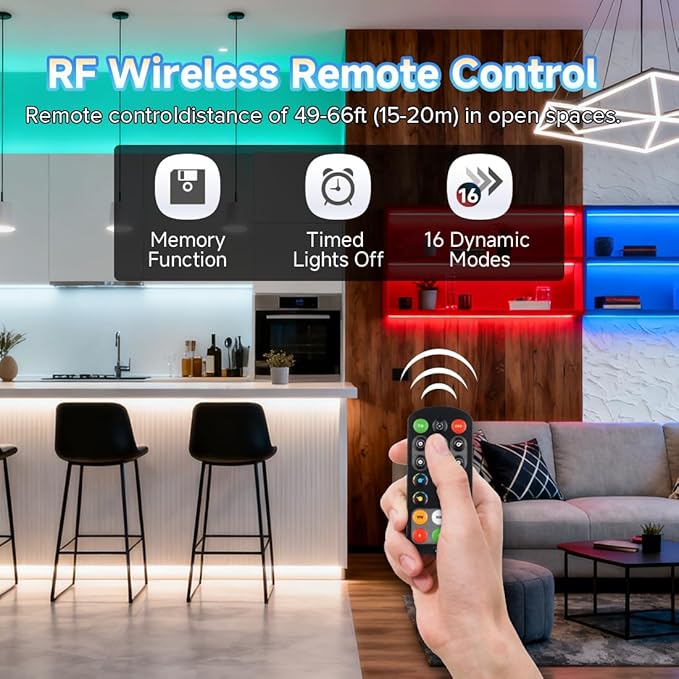 BTF-LIGHTING FCOB COB RGBCCT Color Changing LED Strip with Remote,UL Listed Flexible High Density DC24V 16.4FT RGB+Tunable White 3000K-6000K RF Remote Controller 12mm Width 3M Tape for Home Decor