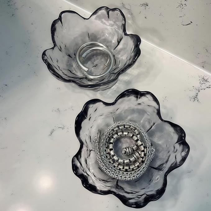 Black Crystal Flower Jewelry Ring Dish, Clear Trinket Bowl, Cute Nightstand Decor Ring Holder for Women, Home Decor Gifts for Women, Wedding, Birthday, Mother's Day