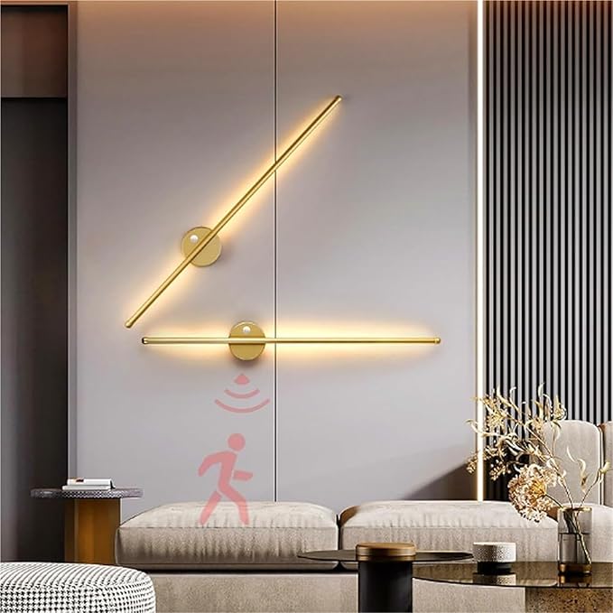 LED Long Strip Wall Lights with Motion Sensor Wall Lamp 3000K/4000K/6000K Wall Modern Simple Aluminum Mounted Indoor Bedside Decoration Light Living Room(Gold Warm Light,80cm)